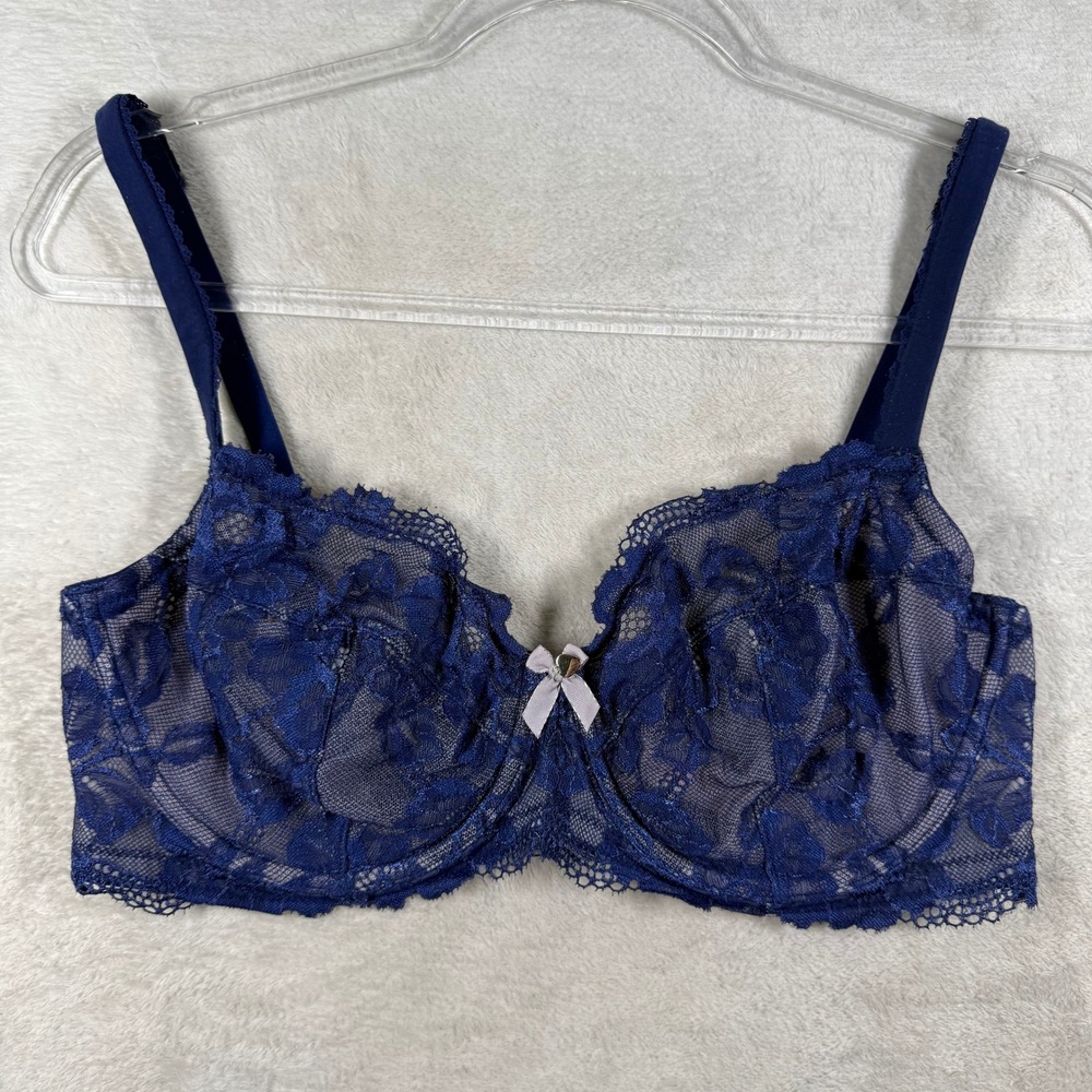 Victorias Secret Body by Victoria Navy Blue Floral Lace Unlined Demi Bra 34DDD